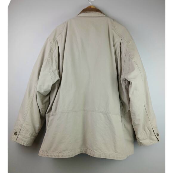 Eddie Bauer VTG SZ L Cotton Tan Chore Jacket Corduroy Collar Down Plaid Liner - Picture 6 of 11
